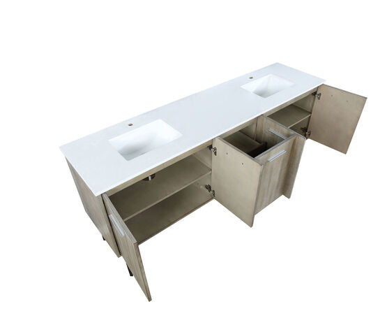 Lexora Lancy 80" Rustic Acacia Double Bathroom Vanity, White Quartz Top, and White Square Sinks - Lexora - Ambient Home