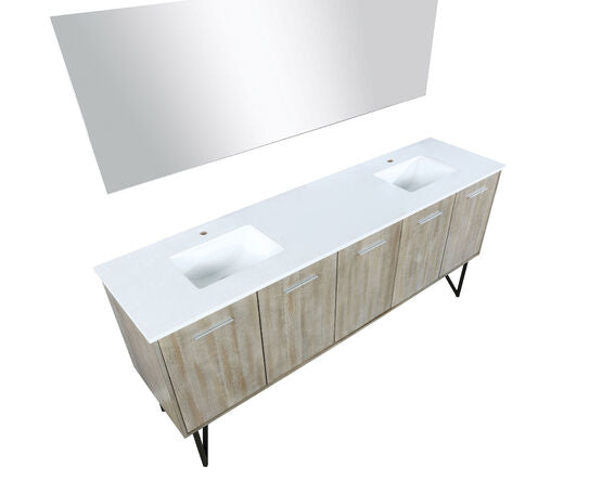 Lexora Lancy 80" Rustic Acacia Double Bathroom Vanity, White Quartz Top, White Square Sinks, and 70" Frameless Mirror - Lexora - Ambient Home