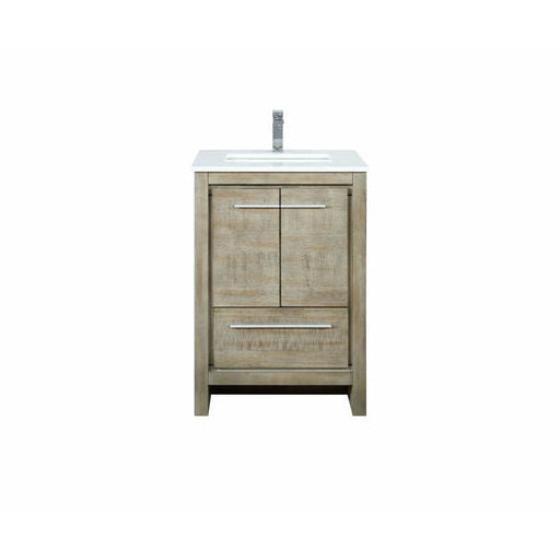 Lexora Lafarre 24" Rustic Acacia Bathroom Vanity, White Quartz Top, White Square Sink, and Labaro Brushed Nickel Faucet Set - Lexora - Ambient Home