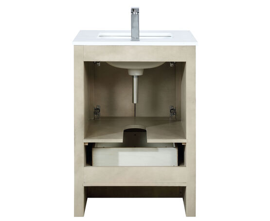 Lexora Lafarre 24" Rustic Acacia Bathroom Vanity, White Quartz Top, White Square Sink, and Labaro Brushed Nickel Faucet Set - Lexora - Ambient Home