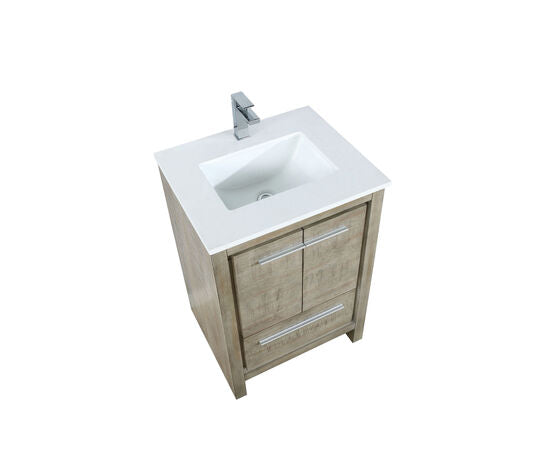 Lexora Lafarre 24" Rustic Acacia Bathroom Vanity, White Quartz Top, White Square Sink, and Labaro Brushed Nickel Faucet Set - Lexora - Ambient Home