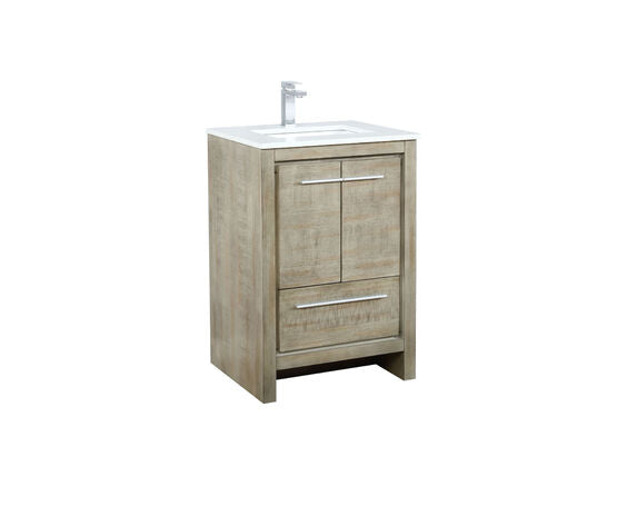 Lexora Lafarre 24" Rustic Acacia Bathroom Vanity, White Quartz Top, White Square Sink, and Monte Chrome Faucet Set - Lexora - Ambient Home