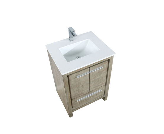 Lexora Lafarre 24" Rustic Acacia Bathroom Vanity, White Quartz Top, White Square Sink, and Balzani Gun Metal Faucet Set - Lexora - Ambient Home