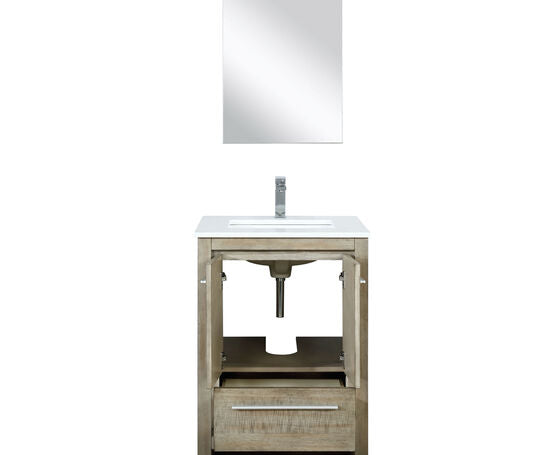 Lexora Lafarre 24" Rustic Acacia Bathroom Vanity, White Quartz Top, White Square Sink, Monte Chrome Faucet Set, and 18" Frameless Mirror - Lexora - Ambient Home