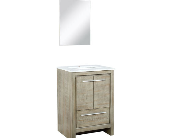 Lexora Lafarre 24" Rustic Acacia Bathroom Vanity, White Quartz Top, White Square Sink, and 18" Frameless Mirror - Lexora - Ambient Home