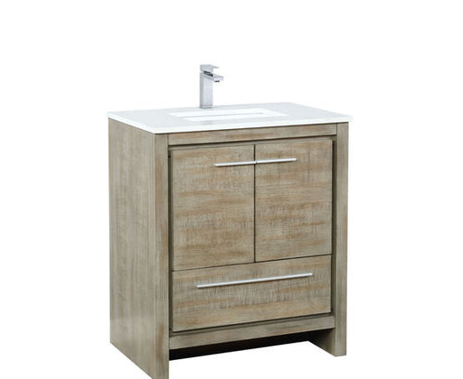 Lexora Lafarre 30" Rustic Acacia Bathroom Vanity, White Quartz Top, White Square Sink, and Labaro Brushed Nickel Faucet Set - Lexora - Ambient Home