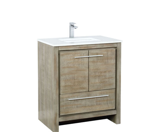 Lexora Lafarre 30" Rustic Acacia Bathroom Vanity, White Quartz Top, White Square Sink, and Monte Chrome Faucet Set - Lexora - Ambient Home