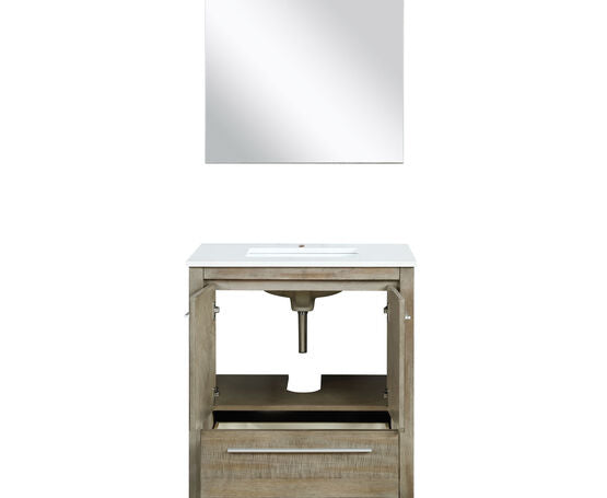 Lexora Lafarre 30" Rustic Acacia Bathroom Vanity, White Quartz Top, White Square Sink, and 28" Frameless Mirror - Lexora - Ambient Home