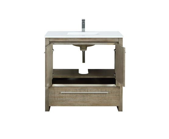 Lexora Lafarre 36" Rustic Acacia Bathroom Vanity, White Quartz Top, White Square Sink, and Labaro Brushed Nickel Faucet Set - Lexora - Ambient Home