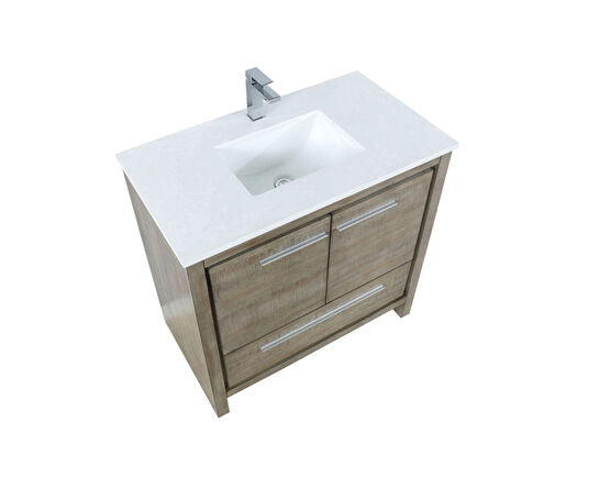 Lexora Lafarre 36" Rustic Acacia Bathroom Vanity, White Quartz Top, White Square Sink, and Labaro Brushed Nickel Faucet Set - Lexora - Ambient Home