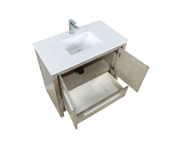 Lexora Lafarre 36" Rustic Acacia Bathroom Vanity, White Quartz Top, White Square Sink, and Labaro Brushed Nickel Faucet Set - Lexora - Ambient Home