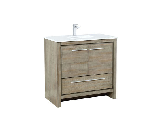 Lexora Lafarre 36" Rustic Acacia Bathroom Vanity, White Quartz Top, White Square Sink, and Monte Chrome Faucet Set - Lexora - Ambient Home