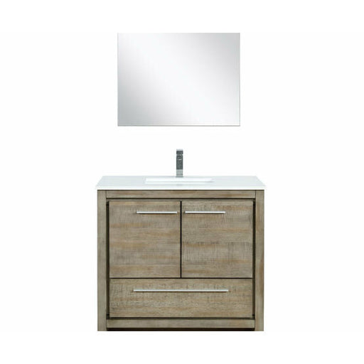 Lexora Lafarre 36" Rustic Acacia Bathroom Vanity, White Quartz Top, White Square Sink, Monte Chrome Faucet Set, and 28" Frameless Mirror - Lexora - Ambient Home