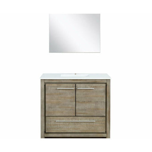 Lexora Lafarre 36" Rustic Acacia Bathroom Vanity, White Quartz Top, White Square Sink, and 28" Frameless Mirror - Lexora - Ambient Home