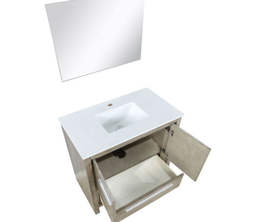 Lexora Lafarre 36" Rustic Acacia Bathroom Vanity, White Quartz Top, White Square Sink, and 28" Frameless Mirror - Lexora - Ambient Home