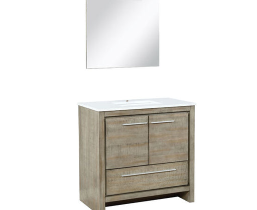 Lexora Lafarre 36" Rustic Acacia Bathroom Vanity, White Quartz Top, White Square Sink, and 28" Frameless Mirror - Lexora - Ambient Home