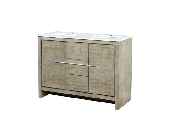 Lexora Lafarre 48" Rustic Acacia Double Bathroom Vanity, White Quartz Top, and White Square Sink - Lexora - Ambient Home