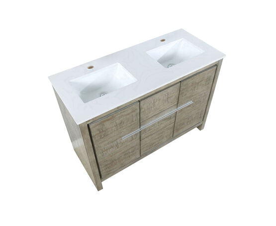 Lexora Lafarre 48" Rustic Acacia Double Bathroom Vanity, White Quartz Top, and White Square Sink - Lexora - Ambient Home