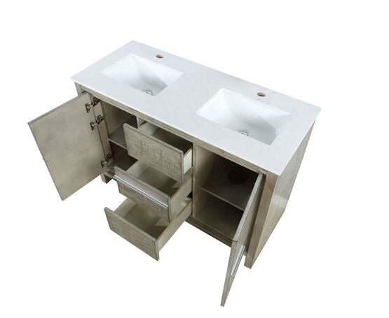 Lexora Lafarre 48" Rustic Acacia Double Bathroom Vanity, White Quartz Top, and White Square Sink - Lexora - Ambient Home