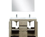 Lexora Lafarre 48" Rustic Acacia Double Bathroom Vanity, White Quartz Top, White Square Sink, Monte Chrome Faucet Set, and 43" Frameless Mirror - Lexora - Ambient Home