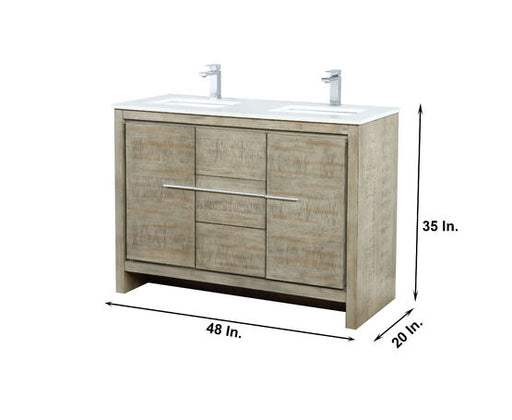 Lexora Lafarre 48" Rustic Acacia Double Bathroom Vanity, White Quartz Top, White Square Sink, Balzani Gun Metal Faucet Set, and 43" Frameless Mirror - Lexora - Ambient Home