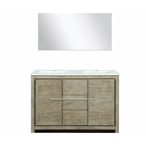 Lexora Lafarre 48" Rustic Acacia Double Bathroom Vanity, White Quartz Top, White Square Sink, and 43" Frameless Mirror - Lexora - Ambient Home