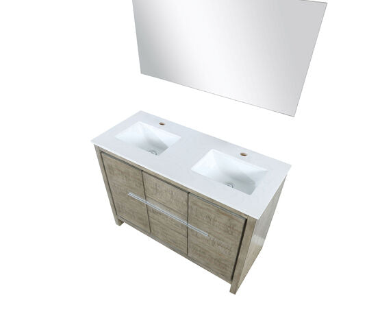 Lexora Lafarre 48" Rustic Acacia Double Bathroom Vanity, White Quartz Top, White Square Sink, and 43" Frameless Mirror - Lexora - Ambient Home