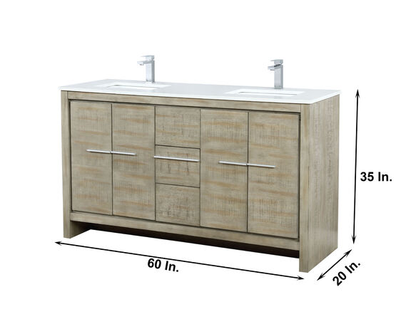 Lexora Lafarre 60" Rustic Acacia Double Bathroom Vanity, White Quartz Top, White Square Sinks, and Labaro Brushed Nickel Faucet Set - Lexora - Ambient Home