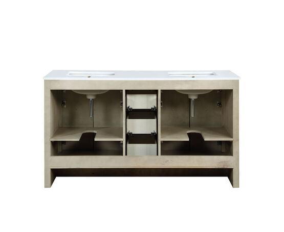 Lexora Lafarre 60" Rustic Acacia Double Bathroom Vanity, White Quartz Top, and White Square Sinks - Lexora - Ambient Home