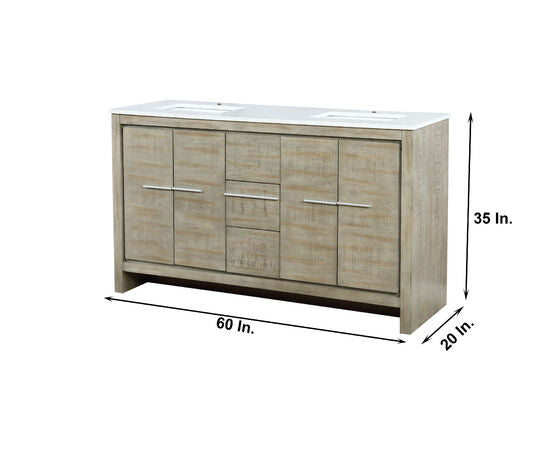 Lexora Lafarre 60" Rustic Acacia Double Bathroom Vanity, White Quartz Top, and White Square Sinks - Lexora - Ambient Home