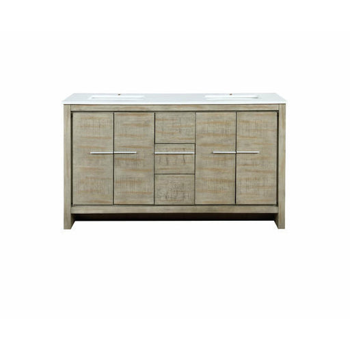 Lexora Lafarre 60" Rustic Acacia Double Bathroom Vanity, White Quartz Top, and White Square Sinks - Lexora - Ambient Home