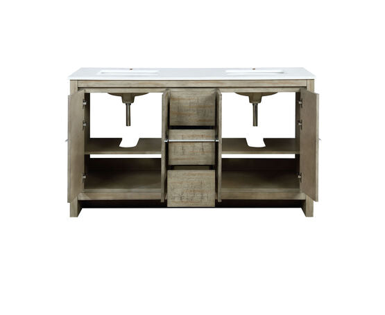 Lexora Lafarre 60" Rustic Acacia Double Bathroom Vanity, White Quartz Top, and White Square Sinks - Lexora - Ambient Home