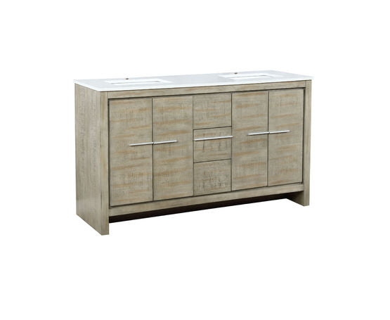 Lexora Lafarre 60" Rustic Acacia Double Bathroom Vanity, White Quartz Top, and White Square Sinks - Lexora - Ambient Home