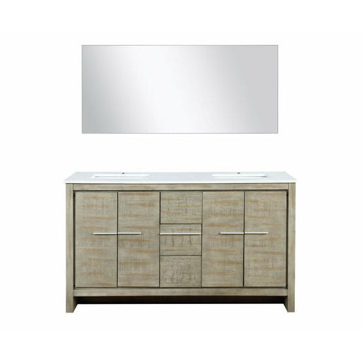 Lexora Lafarre 60" Rustic Acacia Double Bathroom Vanity, White Quartz Top, White Square Sinks, and 55" Frameless Mirror - Lexora - Ambient Home