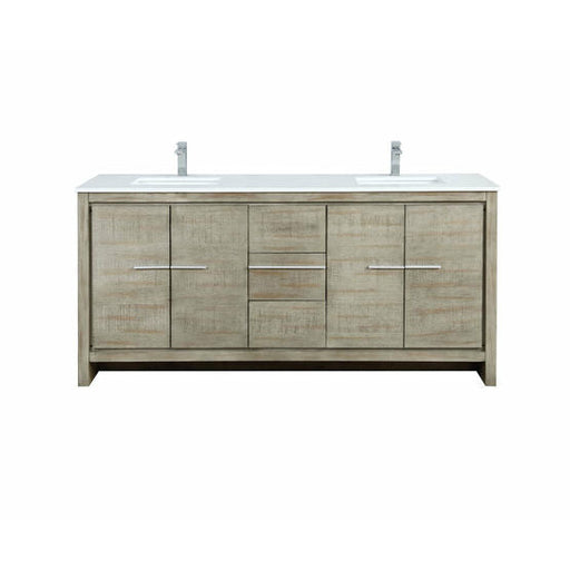 Lexora Lafarre 72" Rustic Acacia Double Bathroom Vanity, White Quartz Top, White Square Sinks, and Monte Chrome Faucet Set - Lexora - Ambient Home