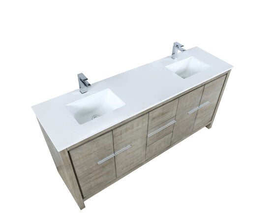 Lexora Lafarre 72" Rustic Acacia Double Bathroom Vanity, White Quartz Top, White Square Sinks, and Monte Chrome Faucet Set - Lexora - Ambient Home