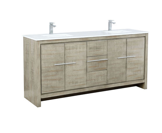 Lexora Lafarre 72" Rustic Acacia Double Bathroom Vanity, White Quartz Top, White Square Sinks, and Monte Chrome Faucet Set - Lexora - Ambient Home