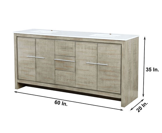 Lexora Lafarre 72" Rustic Acacia Double Bathroom Vanity, White Quartz Top, and White Square Sinks - Lexora - Ambient Home