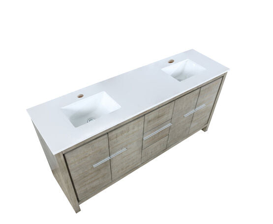 Lexora Lafarre 72" Rustic Acacia Double Bathroom Vanity, White Quartz Top, and White Square Sinks - Lexora - Ambient Home