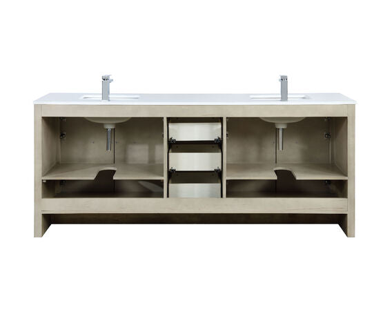 Lexora Lafarre 80" Rustic Acacia Double Bathroom Vanity, White Quartz Top, White Square Sinks, and Monte Chrome Faucet Set - Lexora - Ambient Home