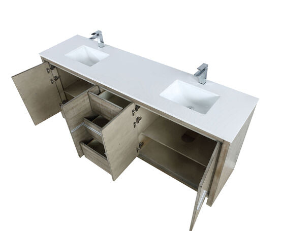 Lexora Lafarre 80" Rustic Acacia Double Bathroom Vanity, White Quartz Top, White Square Sinks, and Monte Chrome Faucet Set - Lexora - Ambient Home