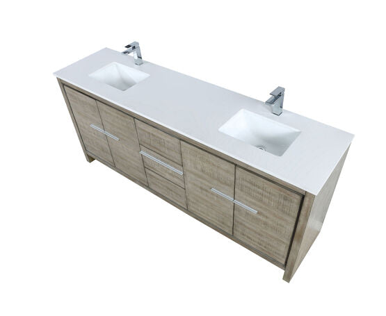 Lexora Lafarre 80" Rustic Acacia Double Bathroom Vanity, White Quartz Top, White Square Sinks, and Balzani Gun Metal Faucet Set - Lexora - Ambient Home