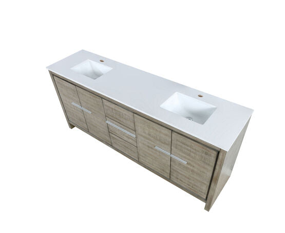 Lexora Lafarre 80" Rustic Acacia Double Bathroom Vanity, White Quartz Top, and White Square Sinks - Lexora - Ambient Home