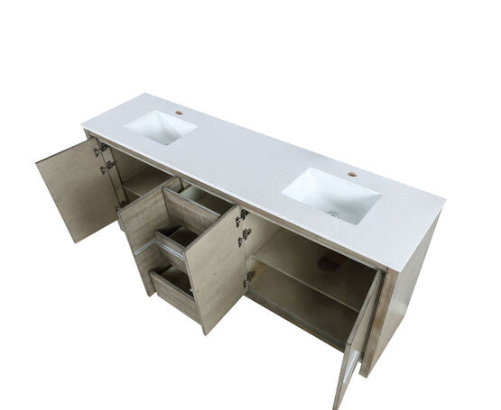 Lexora Lafarre 80" Rustic Acacia Double Bathroom Vanity, White Quartz Top, and White Square Sinks - Lexora - Ambient Home