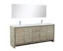 Lexora Lafarre 80" Rustic Acacia Double Bathroom Vanity, White Quartz Top, White Square Sinks, Labaro Brushed Nickel Faucet Set, and 70" Frameless Mirror - Lexora - Ambient Home