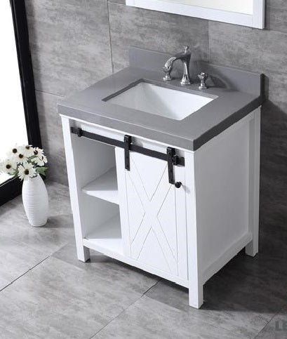 Lexora Marsyas 30" - White Single Bathroom Vanity (Options: Grey Quartz Top, White Square Sink and 28" Mirror w/ Faucet) - Lexora - Ambient Home