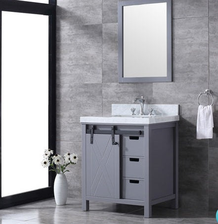 Lexora Marsyas 30" - Dark Grey Single Bathroom Vanity (Options: White Carrara Marble Top, White Square Sink and 28" Mirror w/ Faucet) - Lexora - Ambient Home