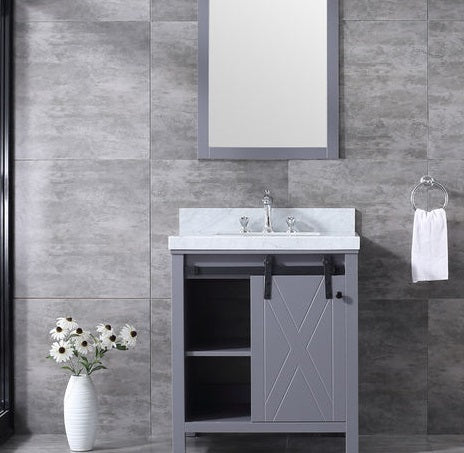 Lexora Marsyas 30" - Dark Grey Single Bathroom Vanity (Options: White Carrara Marble Top, White Square Sink and 28" Mirror w/ Faucet) - Lexora - Ambient Home