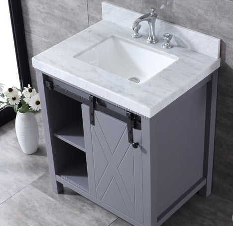 Lexora Marsyas 30" - Dark Grey Single Bathroom Vanity (Options: White Carrara Marble Top, White Square Sink and 28" Mirror w/ Faucet) - Lexora - Ambient Home