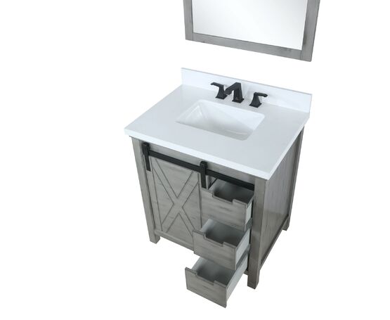 Lexora Marsyas 30" - Ash Grey Single Bathroom Vanity (Options: White Quartz Top, White Square Sink and 28" Mirror w/ Faucet) - Lexora - Ambient Home